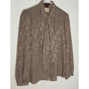 VTG Donaldsons DeAttached Tie Mint Silky Blouse Women Size 16 Taupe Paisley Kore